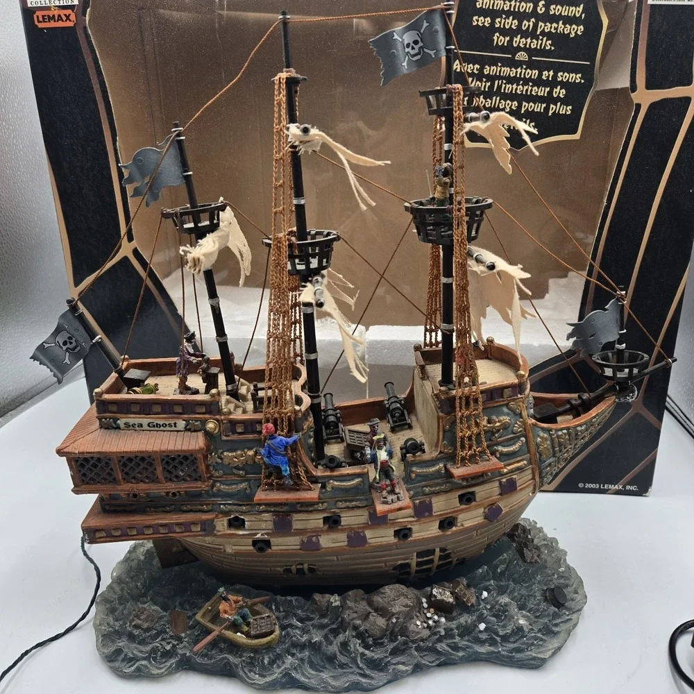Vtg Lemax Spooky Town Lighted GHOST GALLEON Ship Halloween Village Rare Working